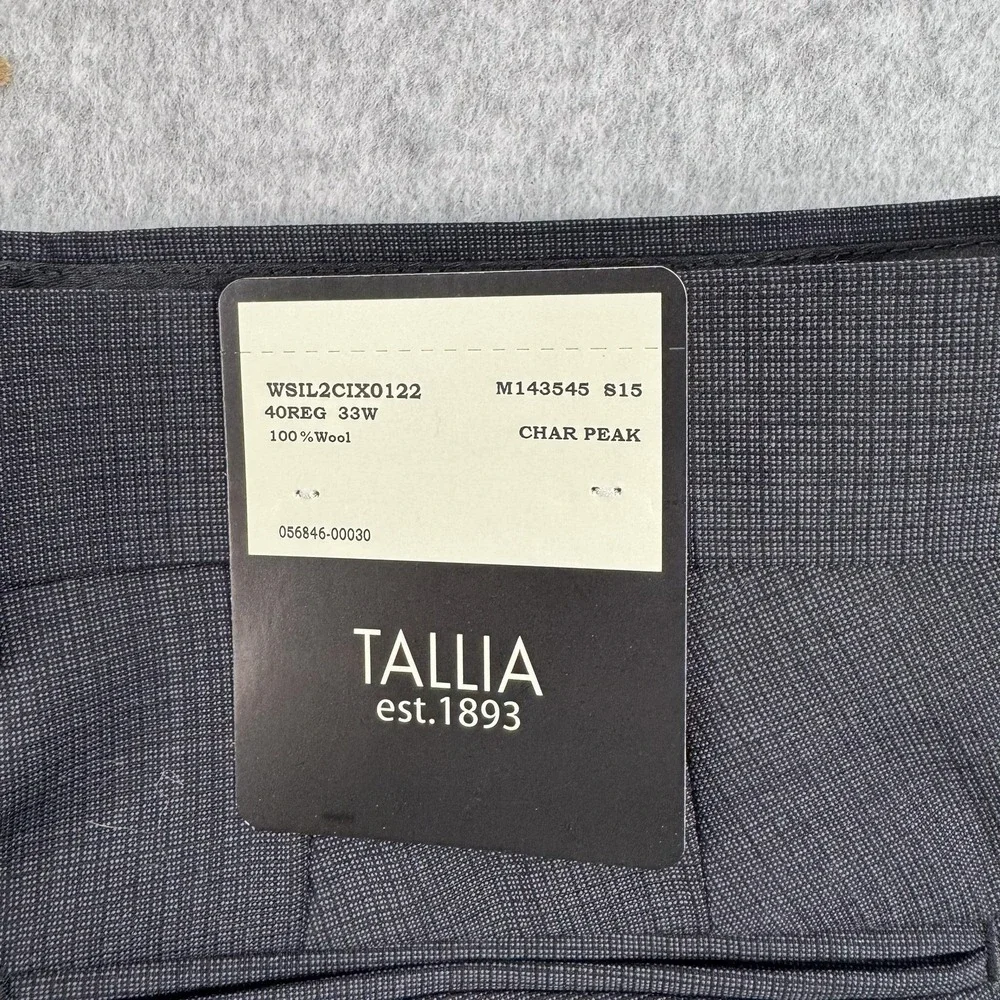 Tallia Suit Mens 40 Regular Gray Check Wool Slim Fit Pants 34x36 New $700
